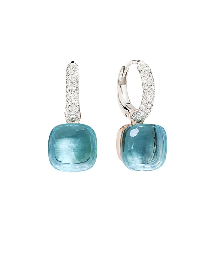 POMELLATO NUDO EARRINGS WITH BLUE TOPAZ AND DIAMONDS IN 18K WHITE AND ROSE GOLD,POB4010O6000DB0OY