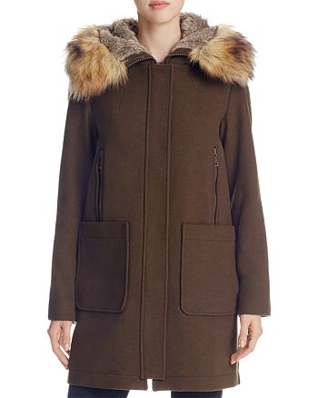 VINCE CAMUTO Zip Front Faux Fur Hood Coat | Bloomingdale's