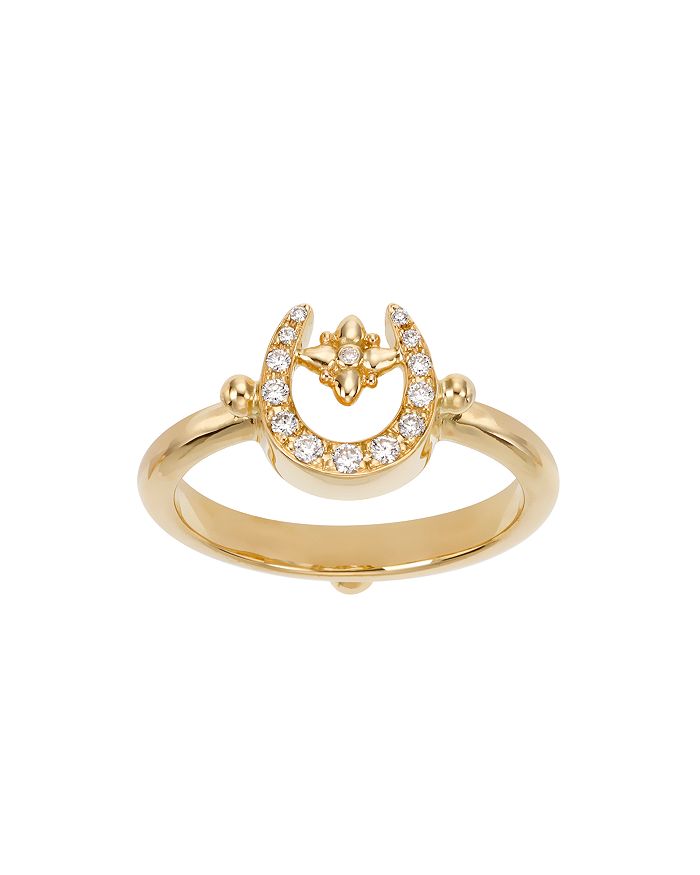 Shop Temple St Clair 18k Yellow Gold Pave Diamond Mini Horseshoe Ring In White/gold