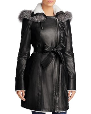Maximilian Furs Fox Fur Trim Hood Lamb Shearling Coat Bloomingdale's