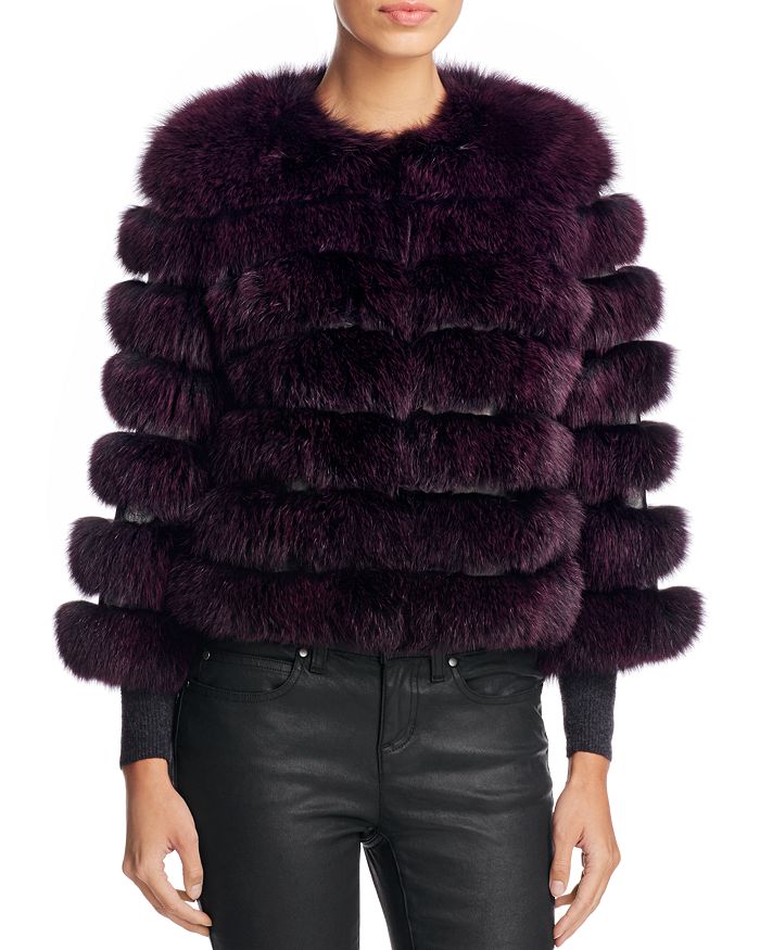 Maximilian Furs Leather Trim Saga Fox Fur Coat In Violet