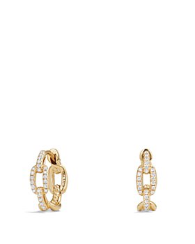 David Yurman - Stax Chain Link Huggie Hoop Earrings with Diamonds in 18K Gold 