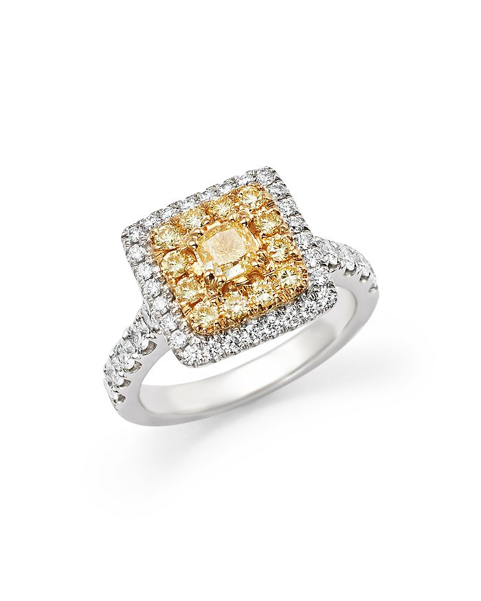 Bloomingdale's Yellow And White Diamond Ring In 18k White Gold - 100% Exclusive In White/yellow