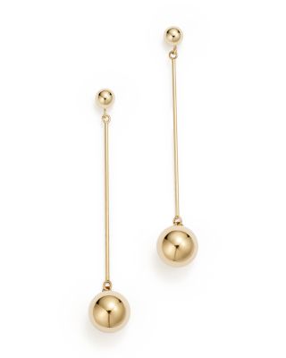 14K Yellow Gold Ball Stud Drop Earrings 