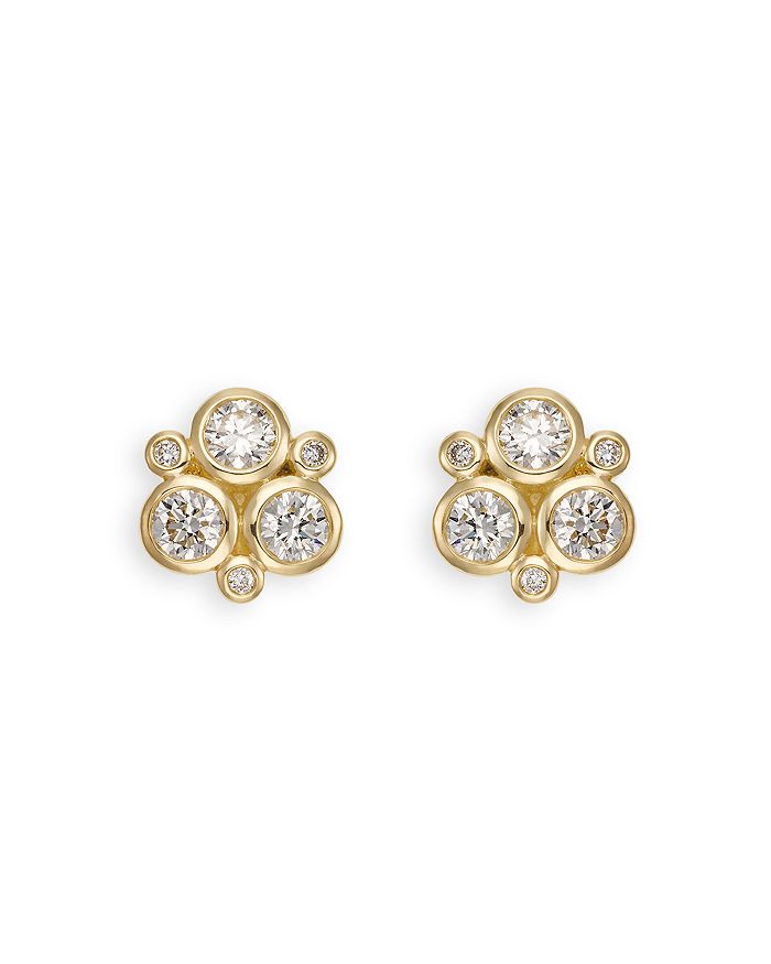 Shop Temple St Clair 18k Yellow Gold And Diamond Trio Stud Earrings In White/gold