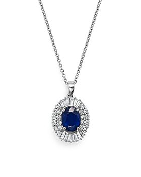 Bloomingdale's - Blue Sapphire and Diamond Pendant Necklace in 14K White Gold, 18" - 100% Exclusive