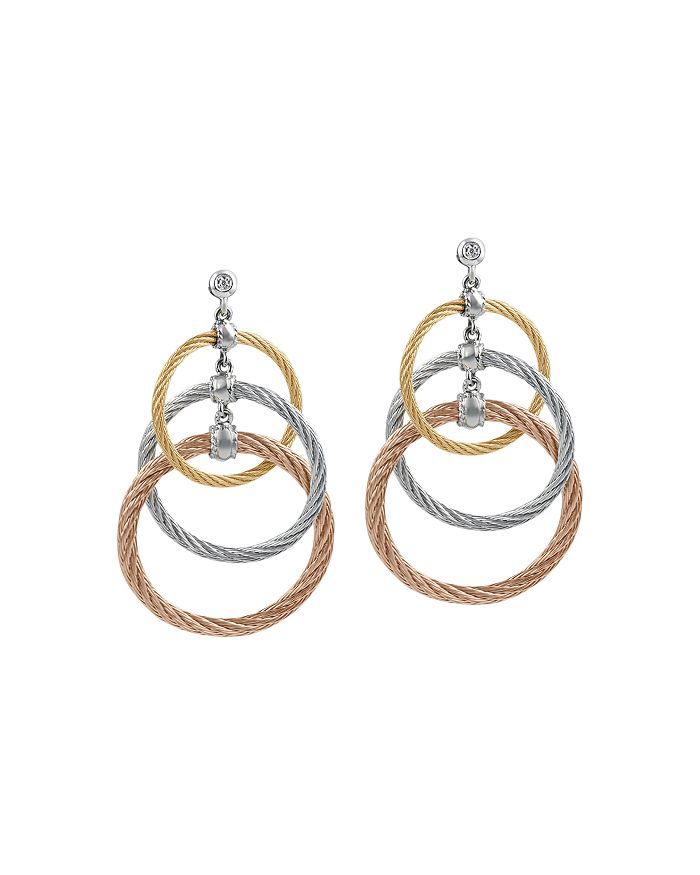 Alor Tricolor Cable Triple Drop Earrings With Diamonds In Multi