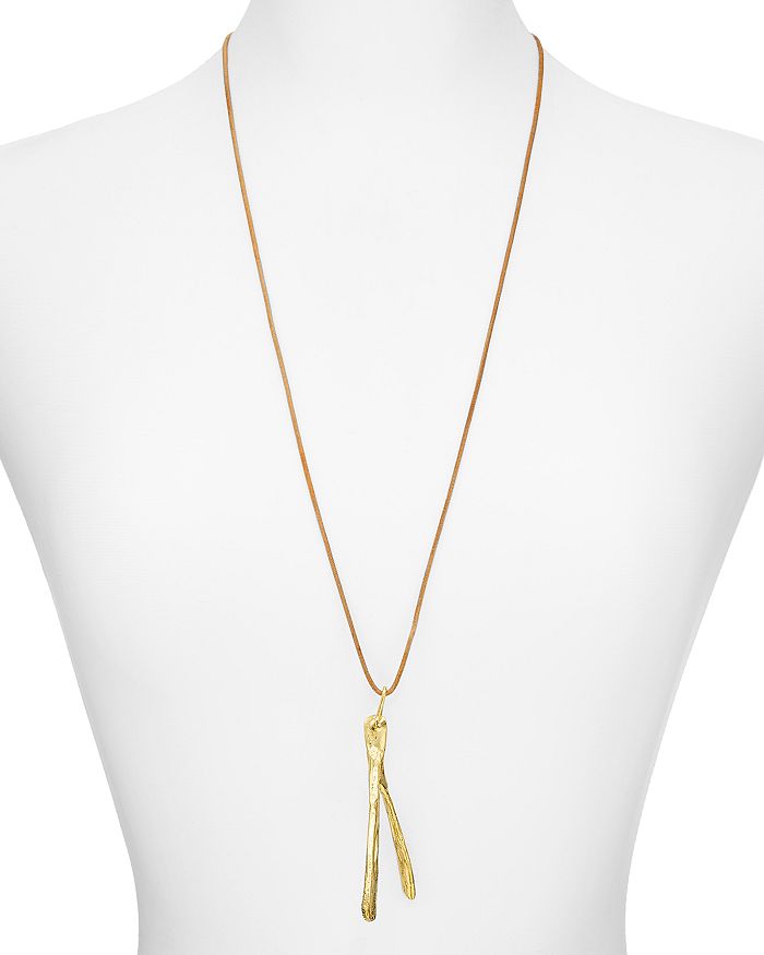 Alexandra Koumba Leather Wishbone Pendant Necklace, 30 In Gold