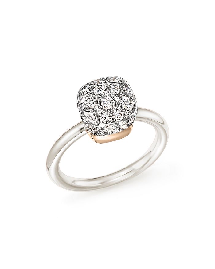 POMELLATO NUDO RING WITH DIAMONDS IN 18K WHITE AND ROSE GOLD,A.B501 O6 B9