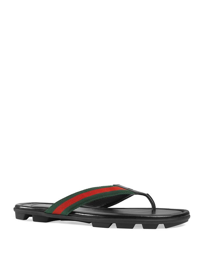 Gucci Men's Web & Leather Thong Sandals - Nero - Size 12