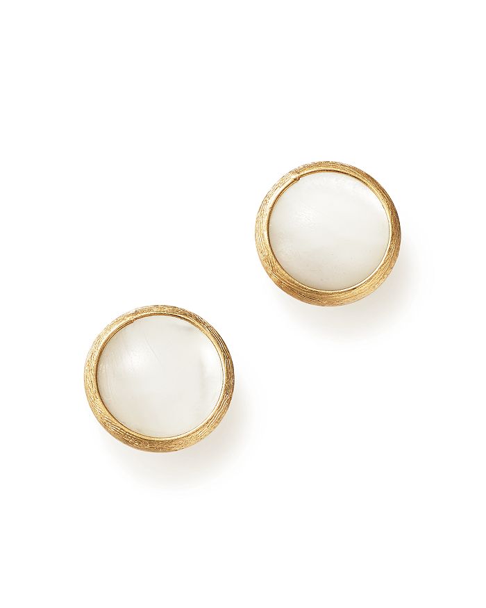 Shop Marco Bicego 18k Yellow Gold Jaipur Mother-of-pearl Stud Earrings In White/gold