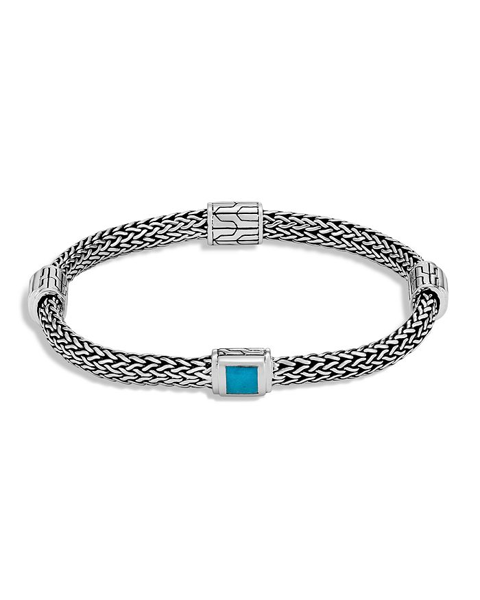 JOHN HARDY STERLING SILVER CLASSIC CHAIN EXTRA SMALL FOUR STATION BRACELET WITH TURQUOISE,BBS961871TQXM