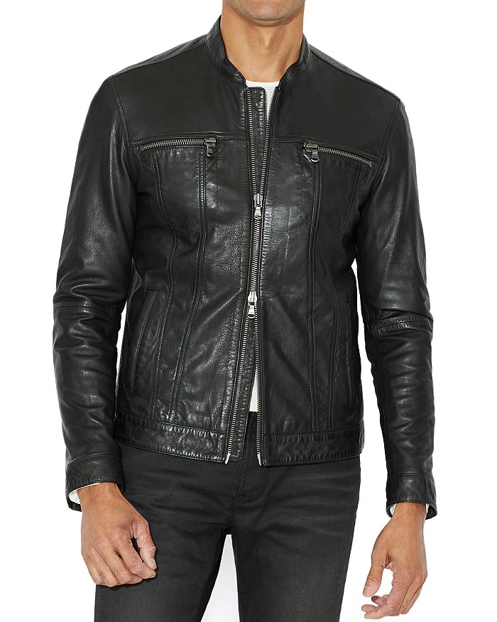 John Varvatos - Leather Band Collar Moto Jacket