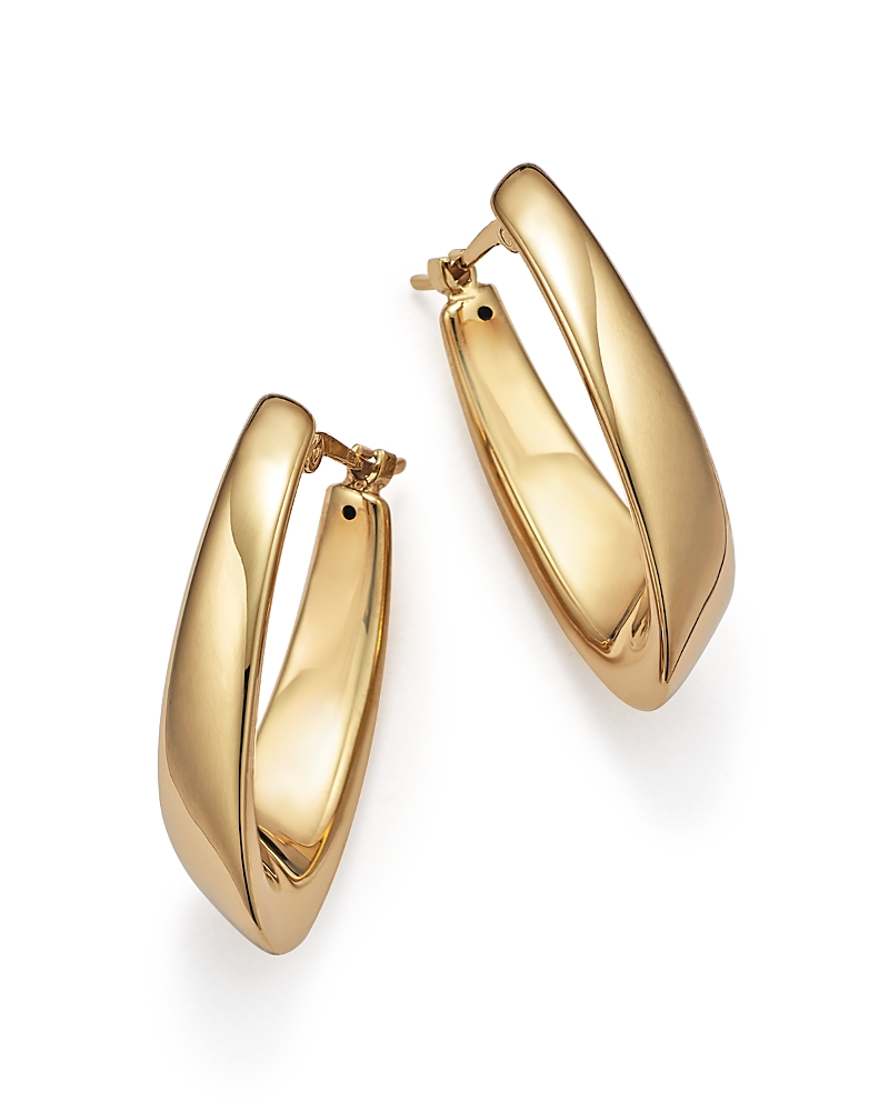 14K Yellow Gold Medium Visor Hoop Earrings