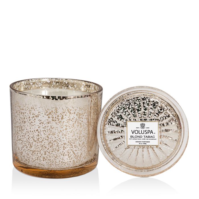 Voluspa Blond Tabac Grande Maison Embossed Candle Candle With Lid 36 Oz. In White Gold