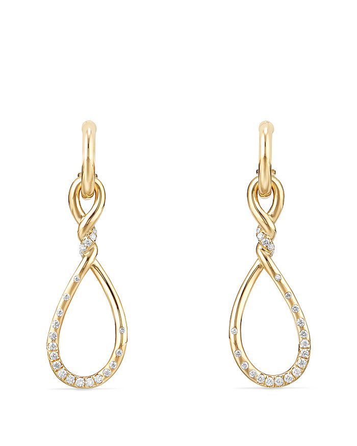 David Yurman Continuance Medium Drop Earrings With Diamonds In 18k Gold In White/gold