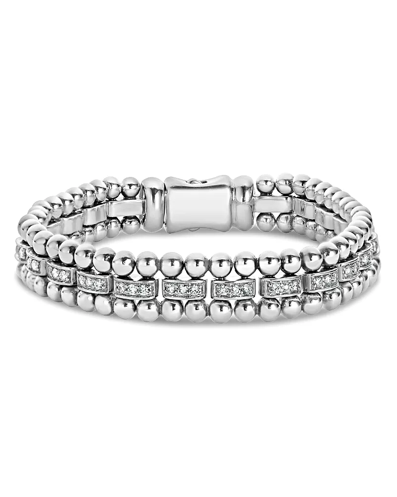 Lagos Sterling Silver Caviar Spark Diamond Link Bracelet