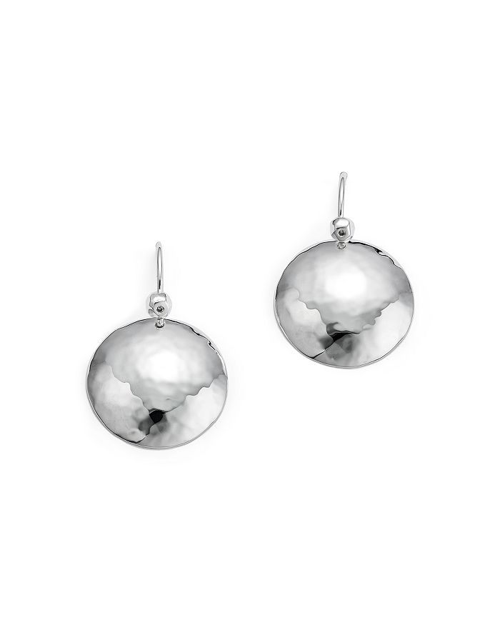 Ippolita Medium Hammered Sterling Silver Dome Disk Earrings With Diamond In Silver