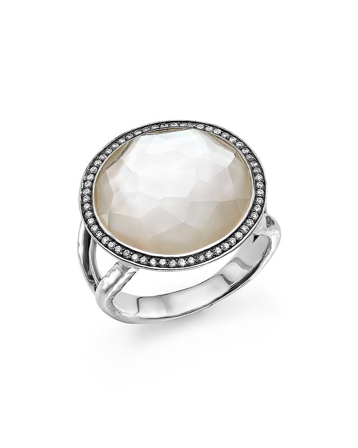 IPPOLITA STERLING SILVER STELLA LOLLIPOP RING IN MOTHER-OF-PEARL DOUBLET WITH DIAMONDS,SR385DFMOPDIA