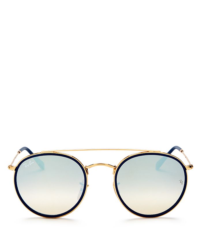 Ray Ban Ray-ban Unisex Icons Brow Bar Round Sunglasses, 51mm In Gold/grey Flash Gradient