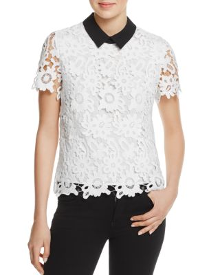 AQUA - Floral Lace Collared Top&nbsp;- 100% Exclusive