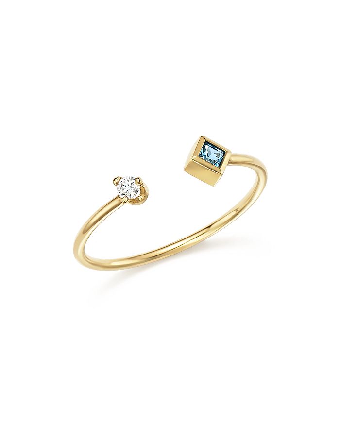 Zoë Chicco - 14K Yellow Gold Stacking Ring with Diamond and Aquamarine - 100% Exclusive