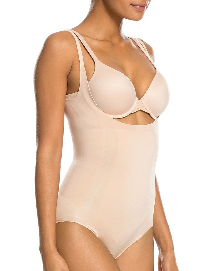 Shop Spanx Oncore Open-bust Panty Bodysuit In Soft Nude