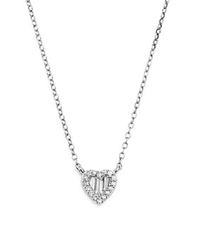 Bloomingdale's - Diamond Round and Baguette Heart Pendant Necklace in 14K White Gold, .10 ct. t.w. - 100% Exclusive