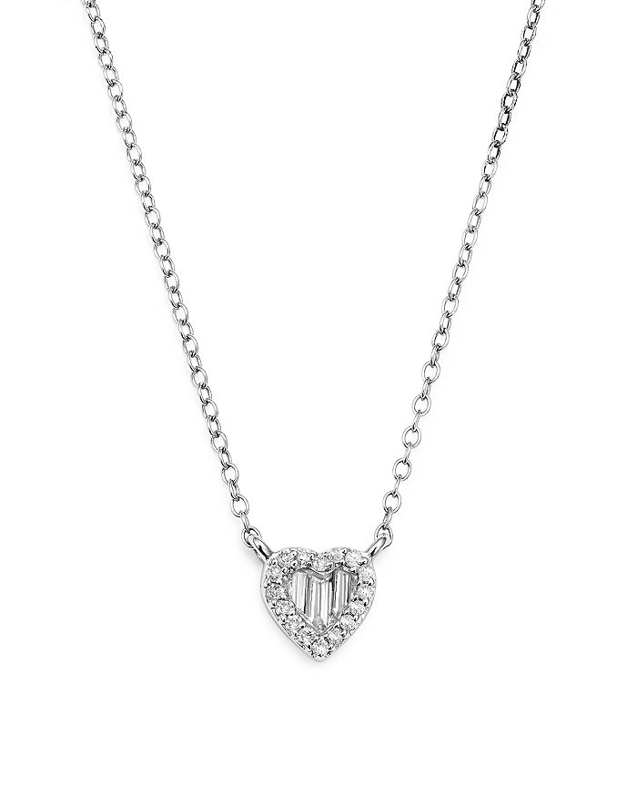 Bloomingdale's Diamond Round And Baguette Heart Pendant Necklace In 14k White Gold, .10 Ct. T.w. - 100% Exclusive