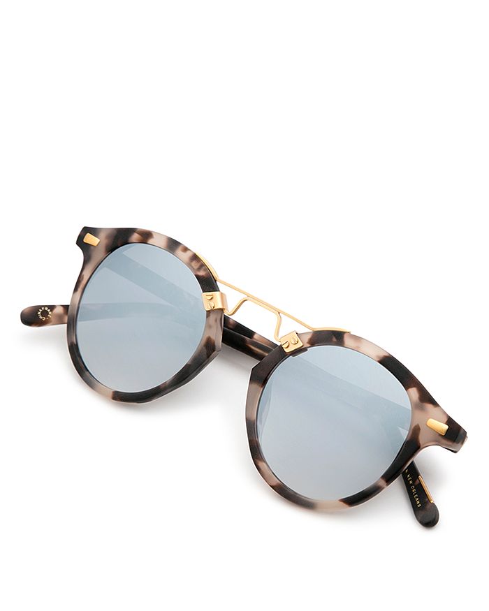 Shop Krewe St. Louis 24k Round Sunglasses, 46mm In Matte Sunday Tortoise Gold/silver Gradient Mirror