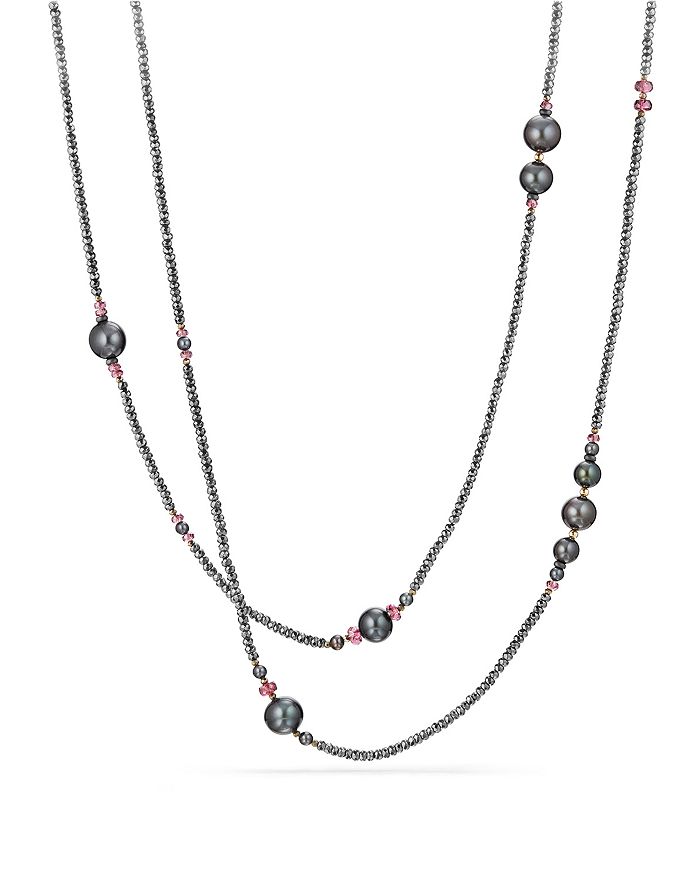 David Yurman Oceanica Tweejoux Necklace With Dyed Cultured Freshwater Gray Pearls, Hematine And Rhodolite Garnet In Gray/red