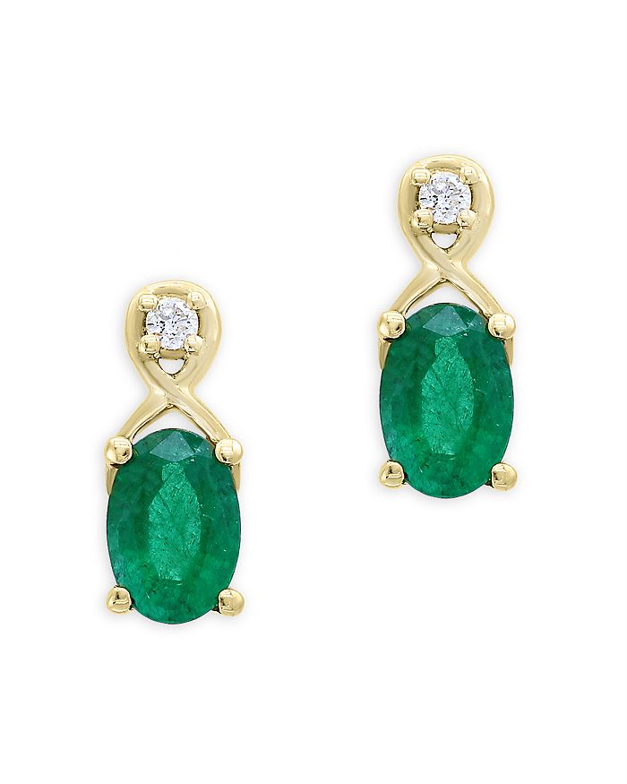 Bloomingdale's Emerald And Diamond Drop Earrings In 14k Yellow Gold - 100% Exclusive In Green/white