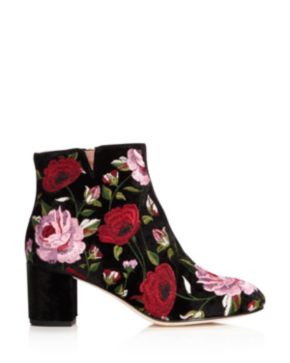 kate spade new york Lucine Floral Embroidered Velvet Booties - 100%