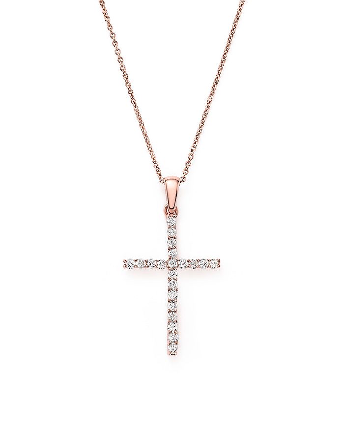 Bloomingdale's Diamond Cross Necklace In 14k Rose Gold,.25 Ct. T.w. - 100% Exclusive In White/rose