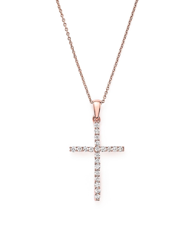Diamond Cross Necklace in 14K Rose Gold, .25 tcw