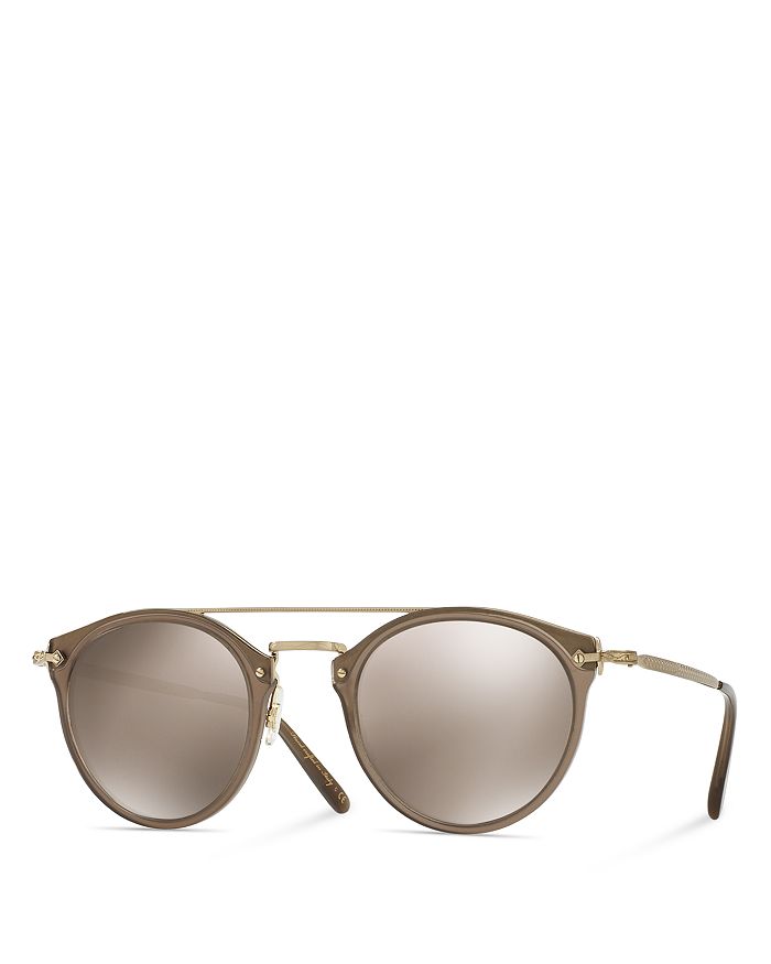 Shop Oliver Peoples Remick Brow Bar Round Sunglasses, 50mm In Taupe/taupe Flash Mirror