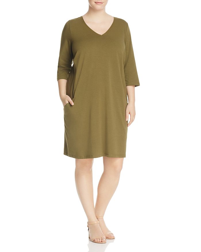 Eileen Fisher Plus Organic Cotton V Neck Dress Bloomingdale s