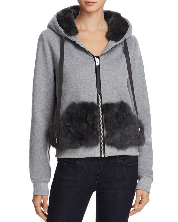 Jocelyn Rabbit Fur Trim Sweatshirt In Charcoal