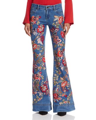 Alice and Olivia Alice + Olivia Ryley Embroidered Low-Rise Flared Jeans ...