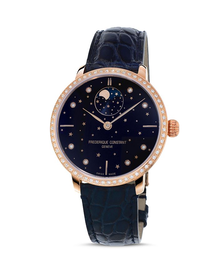 Frederique Constant Slimline Moonphase Watch With Diamonds, 39mm In Navy