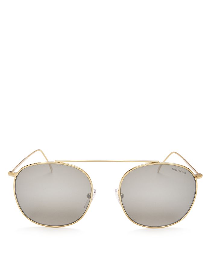 Illesteva Women's Mykonos Ii Mirrored Brow Bar Round Sunglasses, 52mm In Gold/silver Mirror