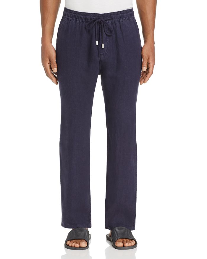 Shop Vilebrequin Linen Regular Fit Drawstring Pants In Navy