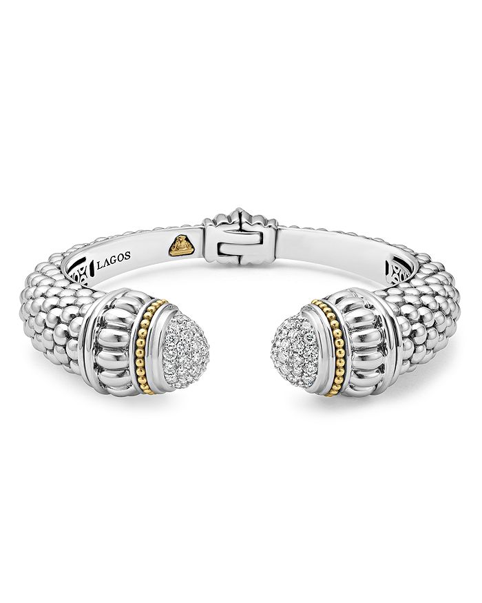 LAGOS 18K GOLD AND STERLING SILVER CAVIAR AND DIAMONDS CUFF, 14MM,05-81252-DDM