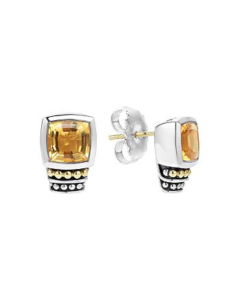 LAGOS - 18K Gold and Sterling Silver Caviar Color Citrine Stud Earrings