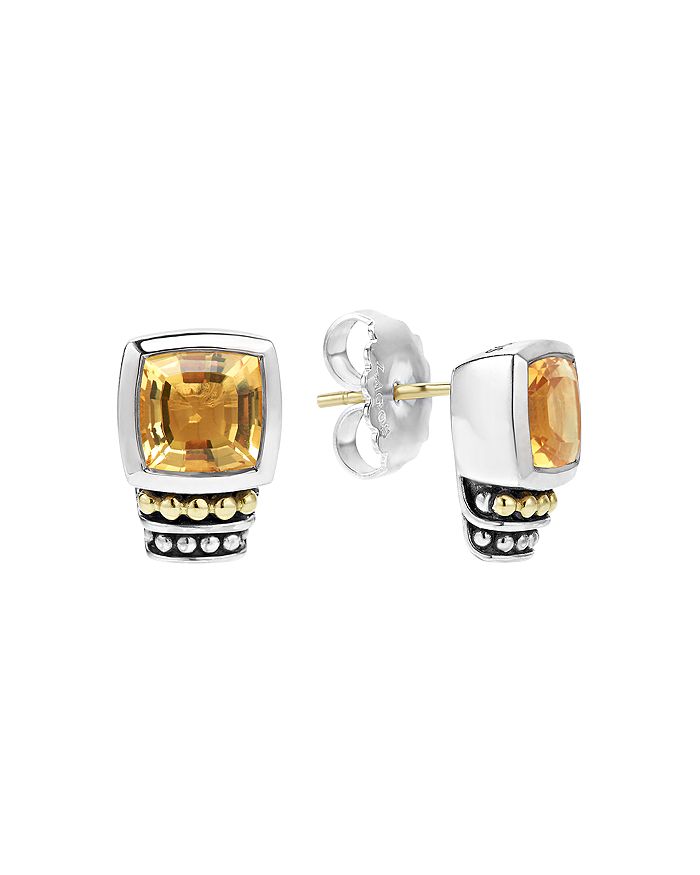 Shop Lagos 18k Gold And Sterling Silver Caviar Color Citrine Stud Earrings In Orange/silver