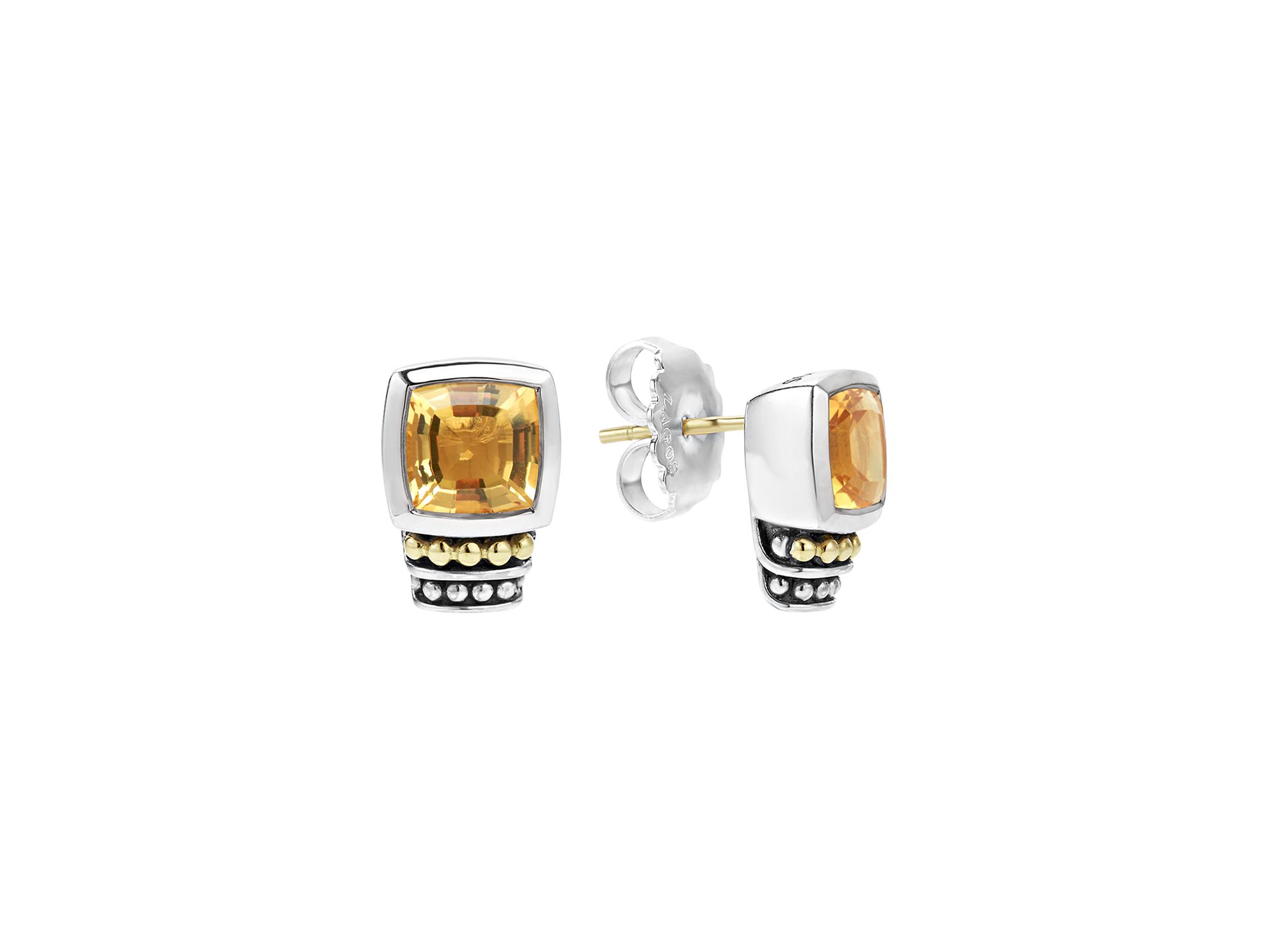 18K Gold and Sterling Silver Caviar Color Gemstone Stud Earrings — Image 5