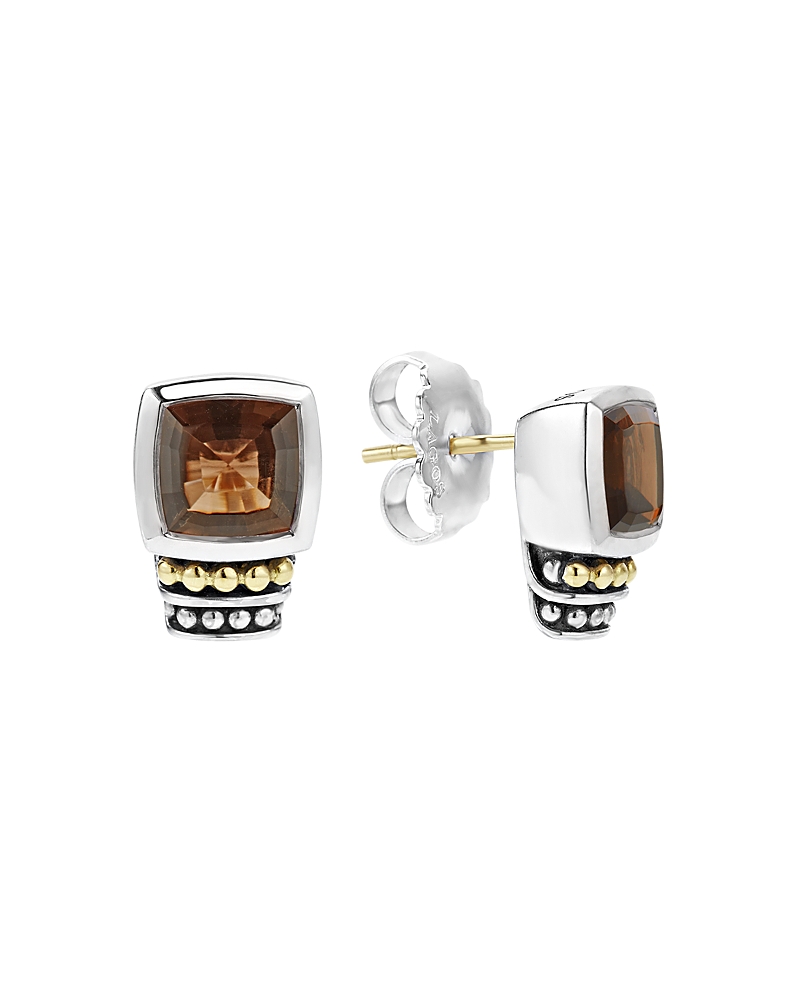 Lagos 18K Gold and Sterling Silver Rittenhouse Smoky Quartz Stud Earrings