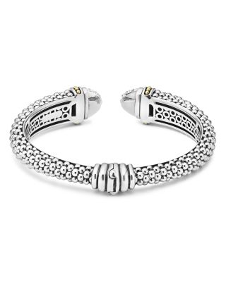 18K Gold & Sterling Silver Caviar Diamond Cuff Bracelet, 12 mm
