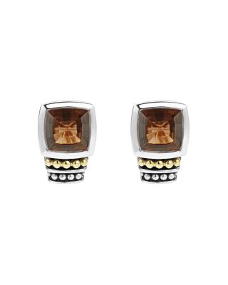 18K Gold and Sterling Silver Rittenhouse Smoky Quartz Stud Earrings 