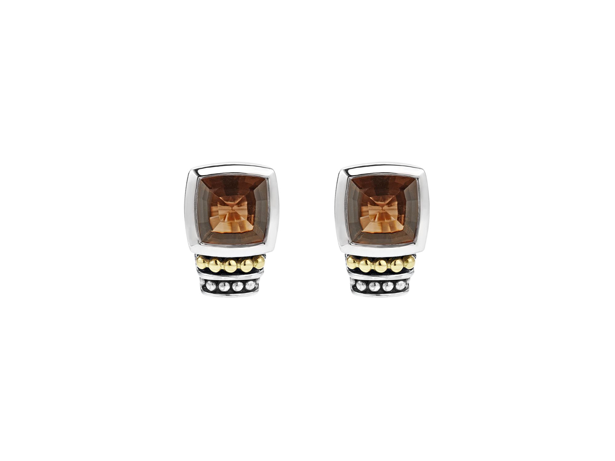 18K Gold and Sterling Silver Rittenhouse Smoky Quartz Stud Earrings — Image 3